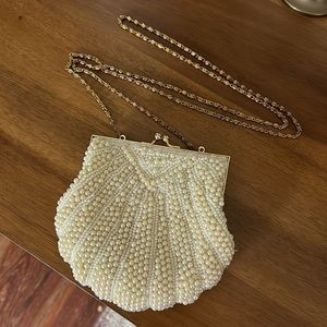 Vintage Valerie Steven’s Pearl Clutch with Metal Strap